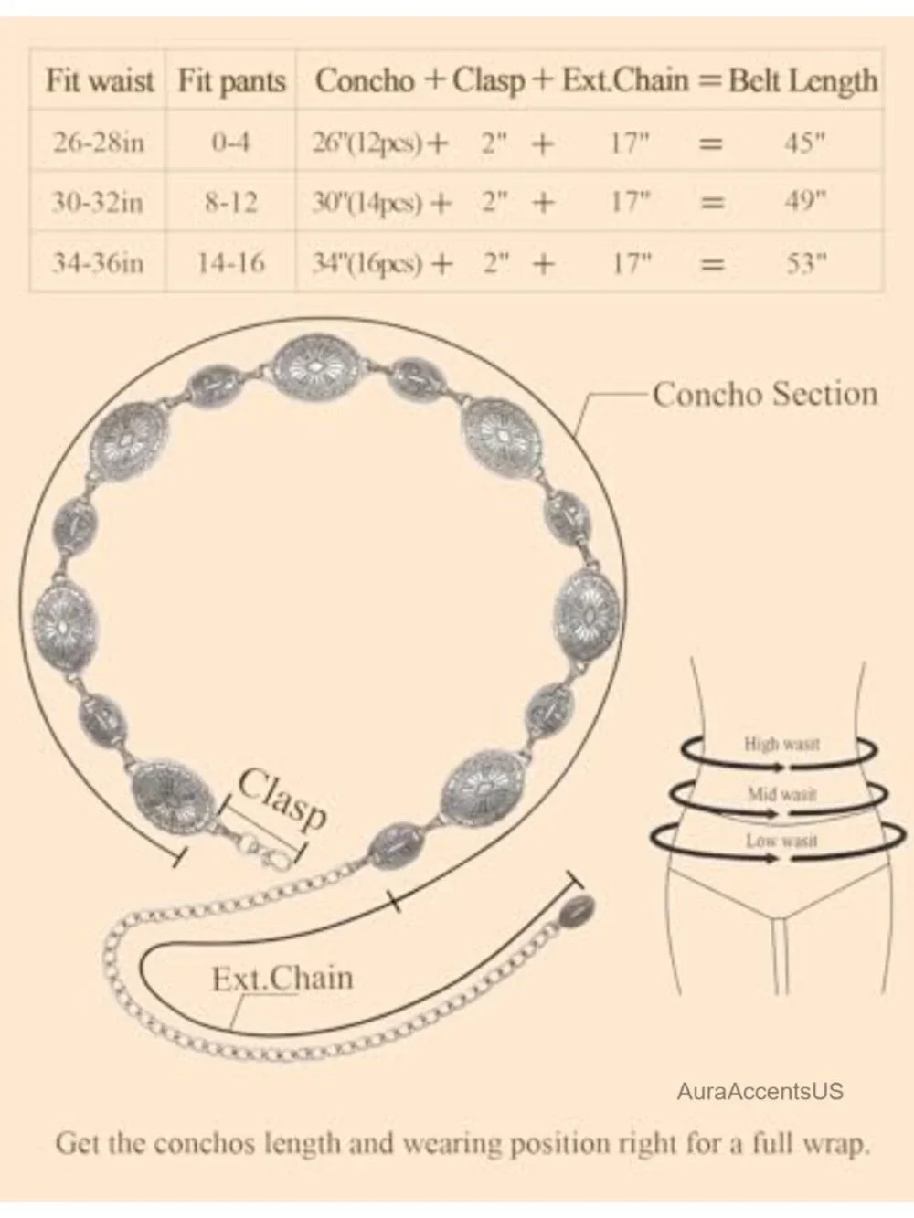 Western Metal Concho Belt for Women Cowgirl Chain Belt Country Concert Outfit